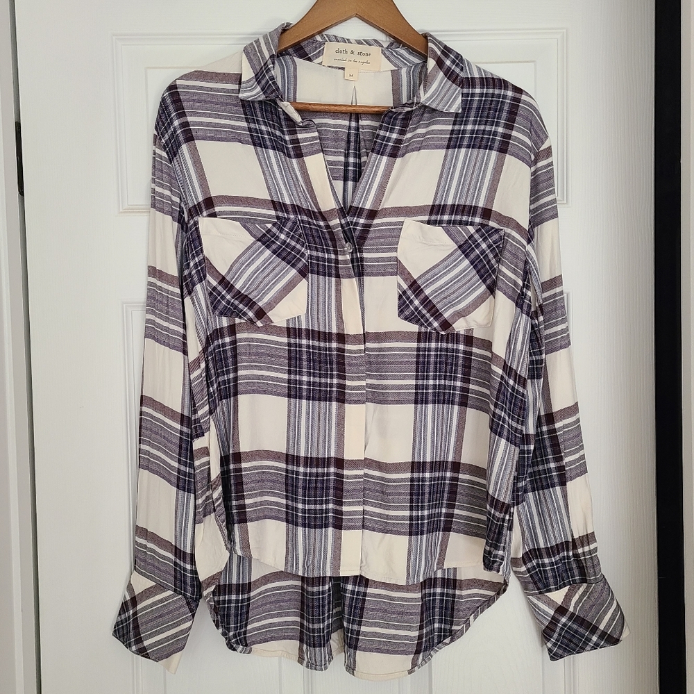 BOGO! Anthropologie Cloth and Stone Plaid Flannel Button Down Top Size M